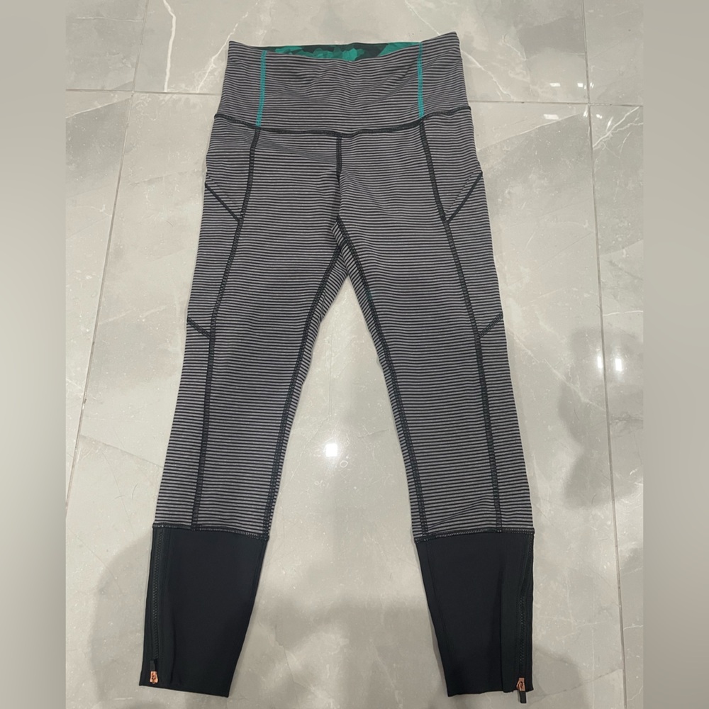 Lululemon Athletica Black and Gray Striped Leggings